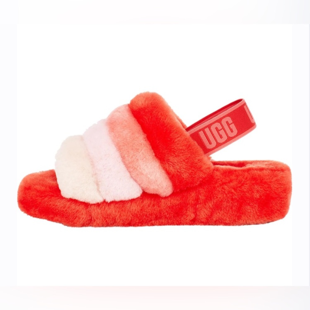 UGG Fluff Yeah Slides Slippers in Lava Flow size W8